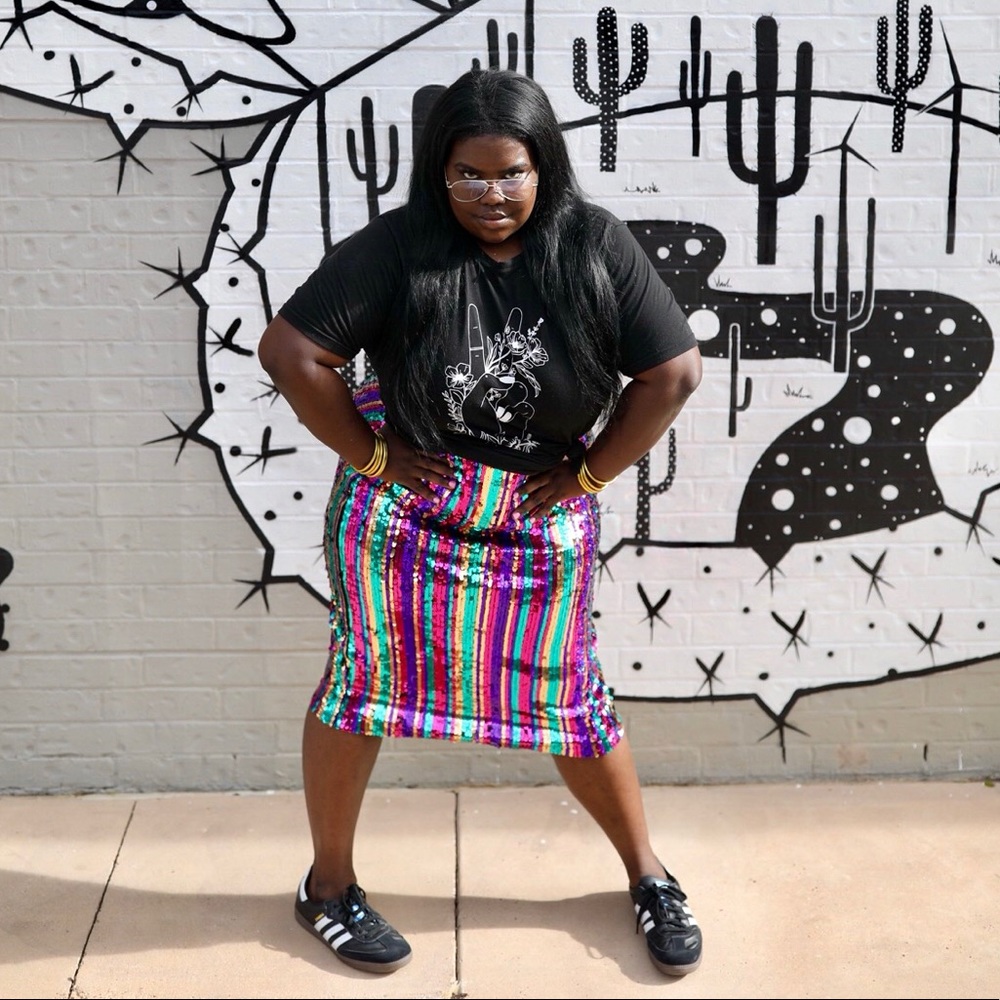 Multi Colored Sequin Pencil Skirt - Picture 3 of 5